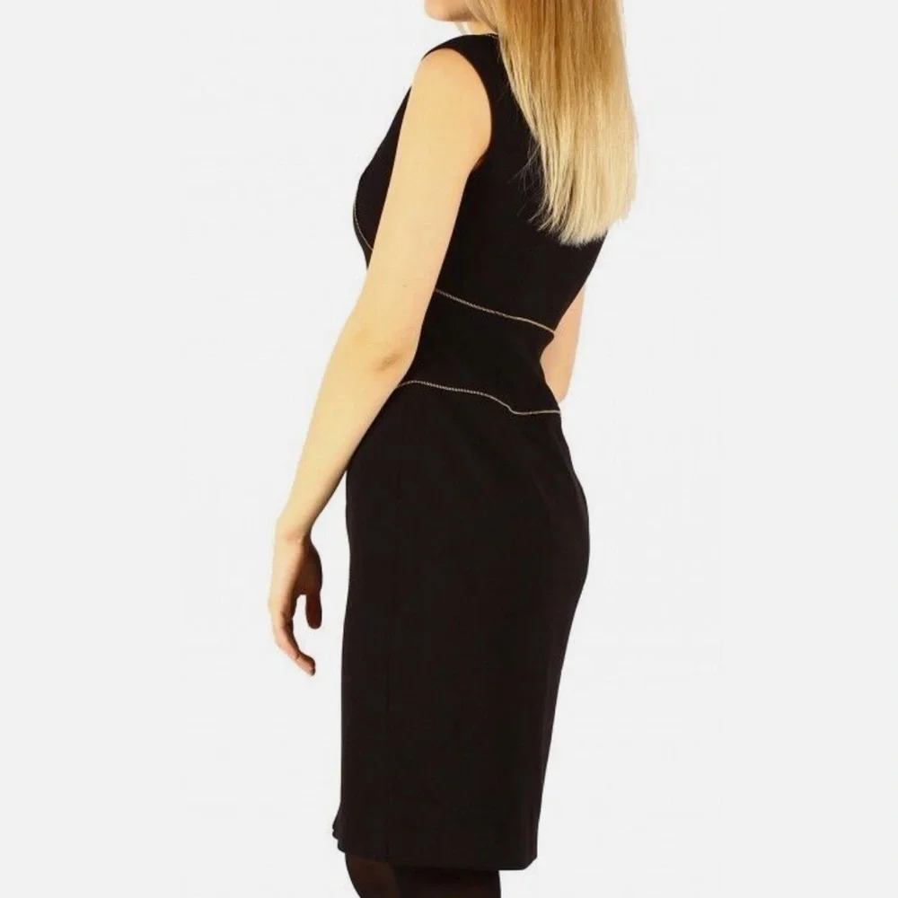 CALVIN KLEIN | Black Sheath Dress with Accent Contouring Gold Zipper Piping - Picture 4 of 12